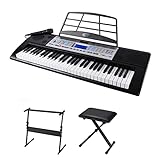 61 Tasten Keyboard Klavier Set, Electronic Tastatur Klavier Digital Piano Kit mit Klavier Ständer, Sitzbank, Notenblattständer, Mikrofon
