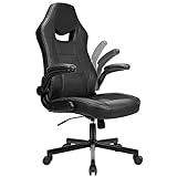 BASETBL Bürostuhl Gaming Stuhl Racing Stuhl mit großer Sitzfläche ergonomischem Design hochklappbarer Armlehne Wippfunktion Höhenverstellung 150kg belastbar Schwarz