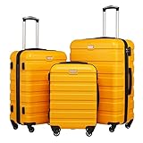 COOLIFE Hartschalen-Koffer Trolley Rollkoffer Reisekoffer mit TSA-Schloss und 4 Rollen (Gelb, Koffer-Set)