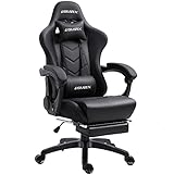 Dowinx Gaming Stuhl Ergonomischer Büro Lehnstuhl für PC mit Massage Lordosenstütze, Racing Stil Sessel PU-Leder-E-Sport-Gamer Stühle mit Ausziehbarem Fußraste (schwarz)