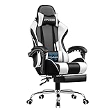 GTPLAYER Bürostuhl Gaming Stuhl Massage Gaming Sessel Ergonomischer Gamer Stuhl mit Fußstütze, Kopfstütze Massage-Lendenkissen, Gepolstert Gaming Chair, Drehsessel Weiß